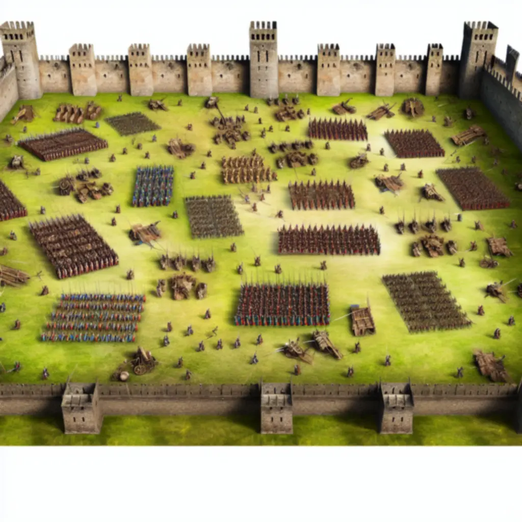 Epicka bitwa średniowieczna z wojskami ustawionymi w formacjach taktycznych