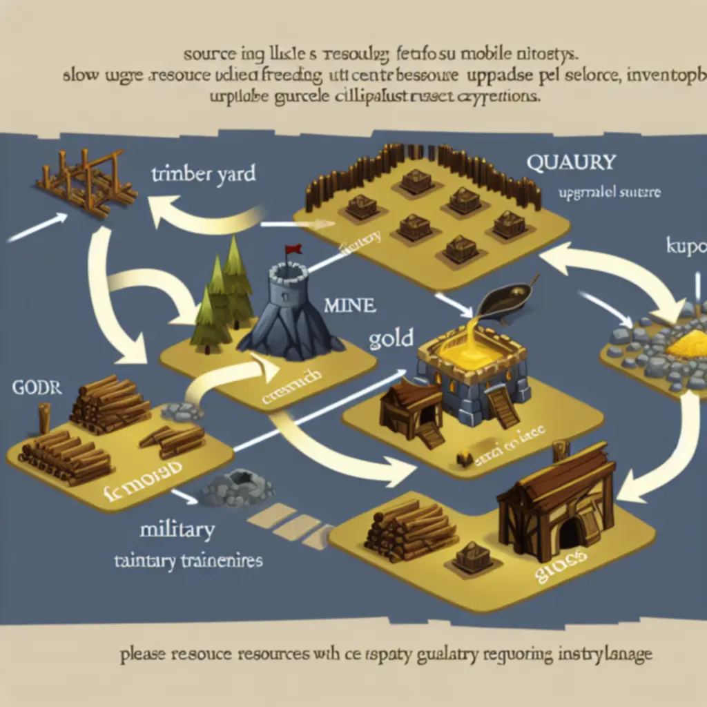 Infografika obiegu surowców drewna, kamienia, żelaza i złota w Hammer & Steel.