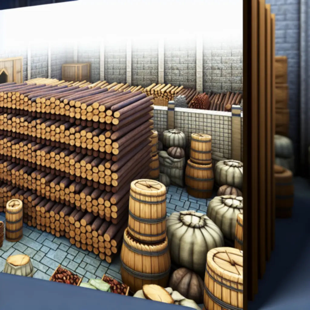 Schemat zarządzania zasobami w Hammer & Steel prezentujący surowce i ich przepływ